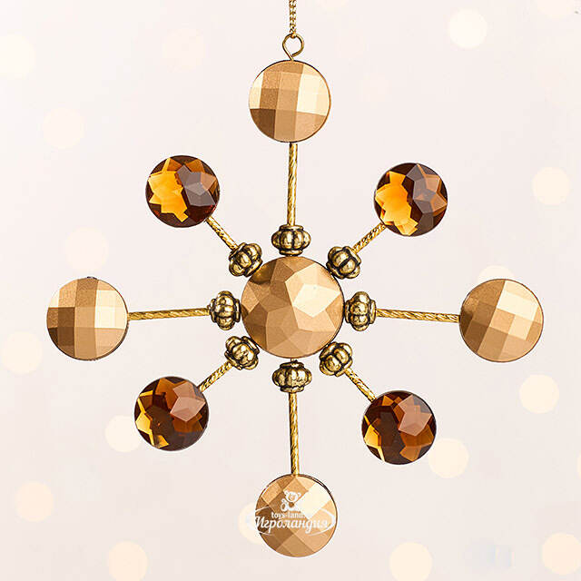 Елочная игрушка Снежинка - Парад Планет 13 см золотая с янтарем, подвеска Forest Market