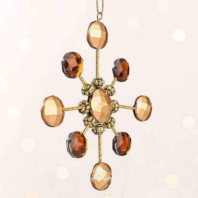 Елочная игрушка Снежинка - Парад Планет 13 см золотая с янтарем, подвеска Forest Market