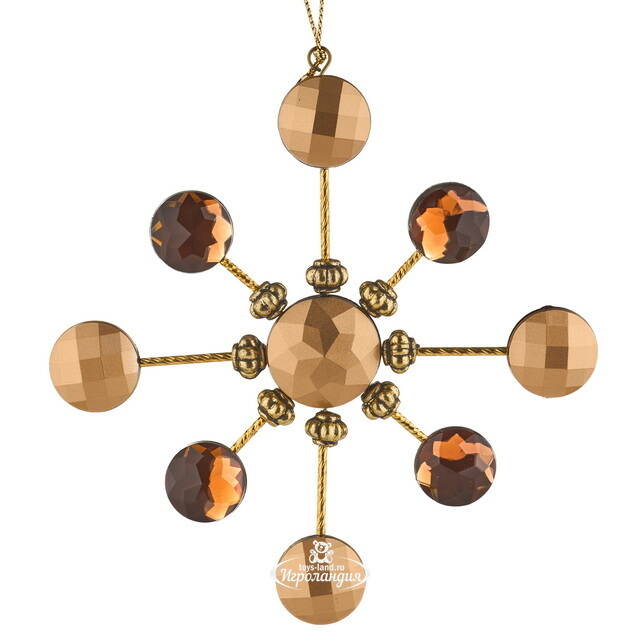 Елочная игрушка Снежинка - Парад Планет 13 см золотая с янтарем, подвеска Forest Market