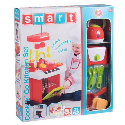Детская кухня с чайником и тостером Smart 65 см 21 предмет, звук Smart