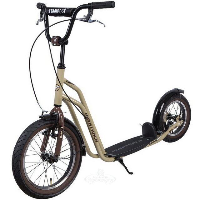Внедорожный самокат Novatrack City Line, надувные колеса 16"/12", 2 тормоза, бежевый, до 120 кг Novatrack (Новатрэк)