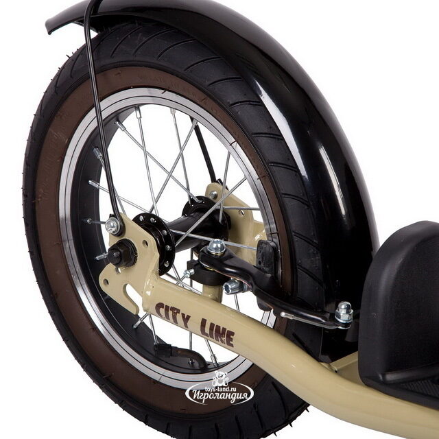 Внедорожный самокат Novatrack City Line, надувные колеса 16"/12", 2 тормоза, бежевый, до 120 кг Novatrack (Новатрэк)