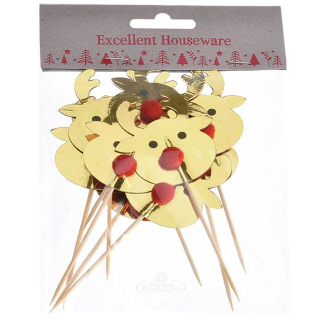 Новогодние шпажки для канапе Забавный Олень 13 см 10 шт Koopman