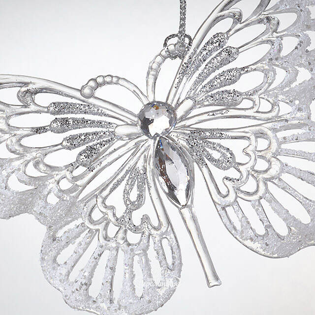 Елочная игрушка Бабочка Махаон 13 см прозрачно-серебряная, подвеска Forest Market