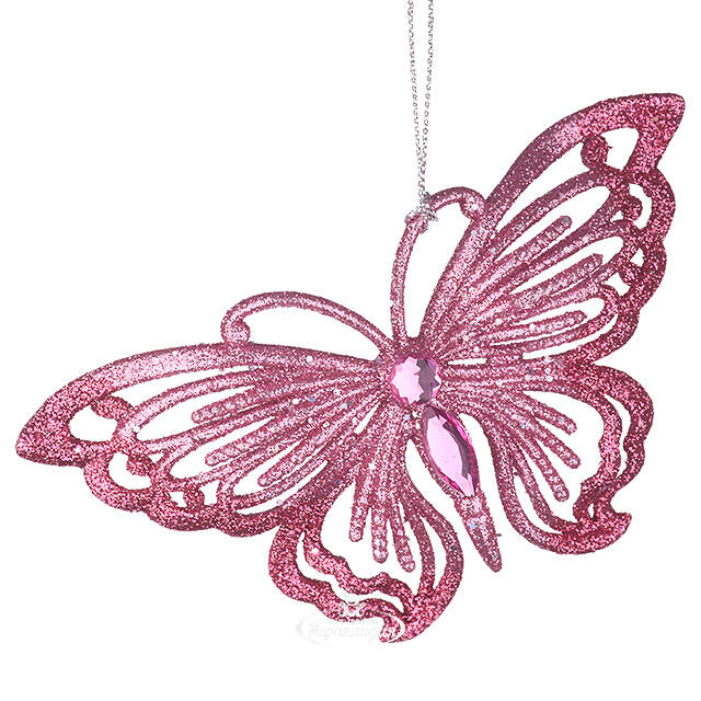 Елочная игрушка Бабочка Адмирал 13 см розовая, подвеска Forest Market