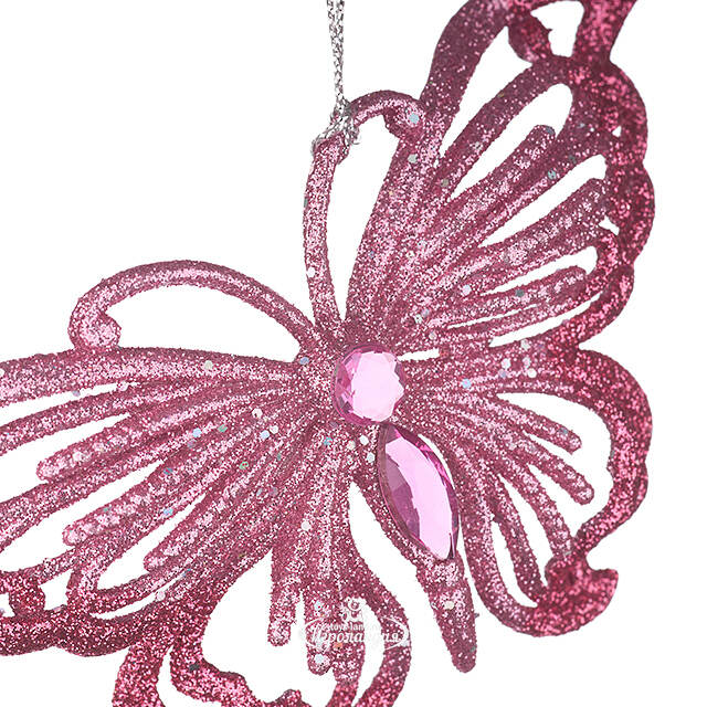 Елочная игрушка Бабочка Адмирал 13 см розовая, подвеска Forest Market