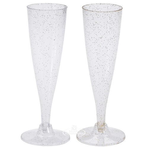 Пластиковые бокалы для шампанского Фейерверк с мелкими блестками 24 см, 4 шт, 150 мл Koopman