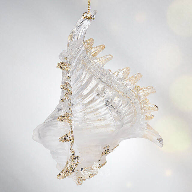 Елочная игрушка Ракушка Морское сокровище 10 см прозрачная с золотым, подвеска Forest Market