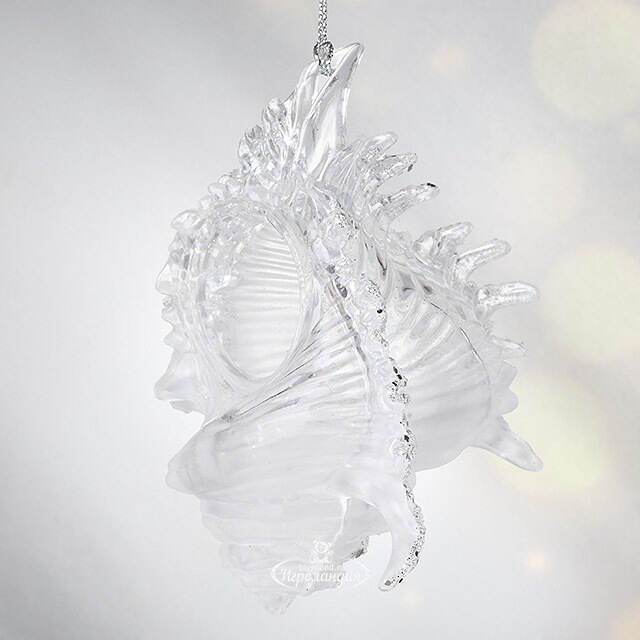 Елочная игрушка Ракушка Морское сокровище 10 см прозрачная с серебряным, подвеска Forest Market