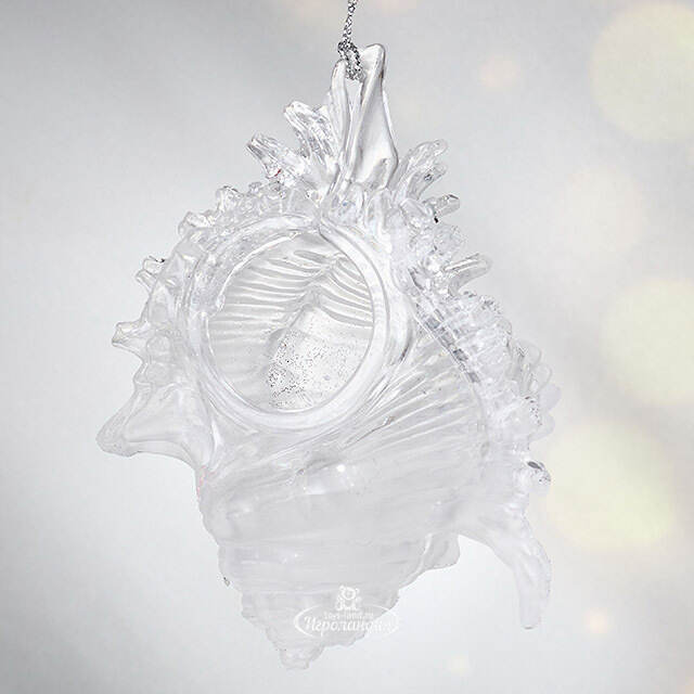 Елочная игрушка Ракушка Морское сокровище 10 см прозрачная с серебряным, подвеска Forest Market