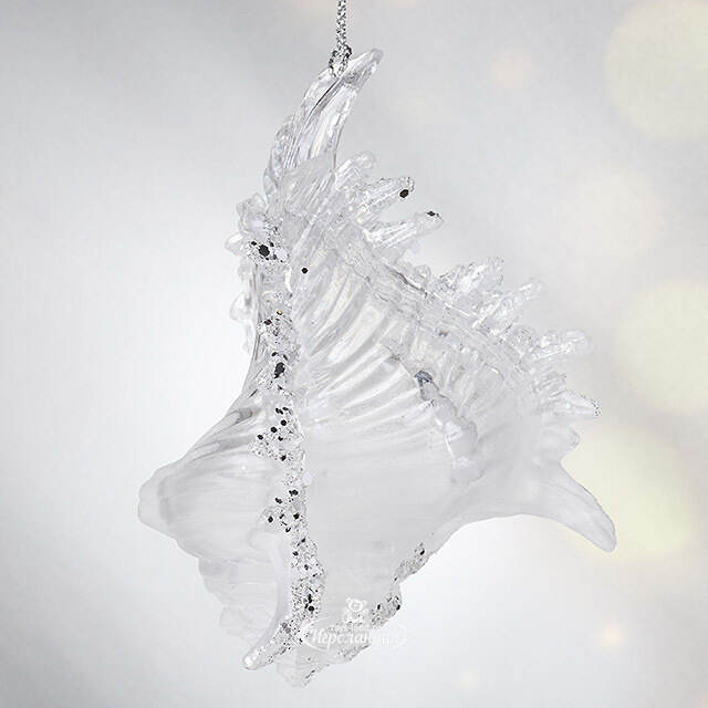 Елочная игрушка Ракушка Морское сокровище 10 см прозрачная с серебряным, подвеска Forest Market