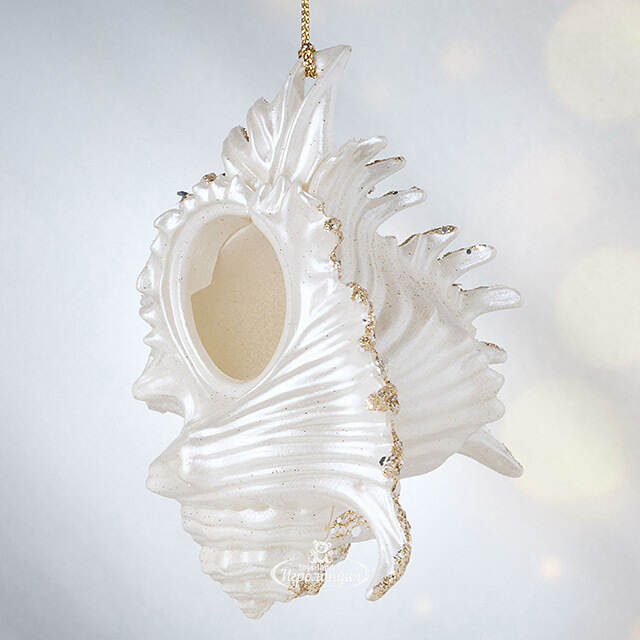 Елочная игрушка Ракушка Морское сокровище 10 см белая с золотым, подвеска Forest Market