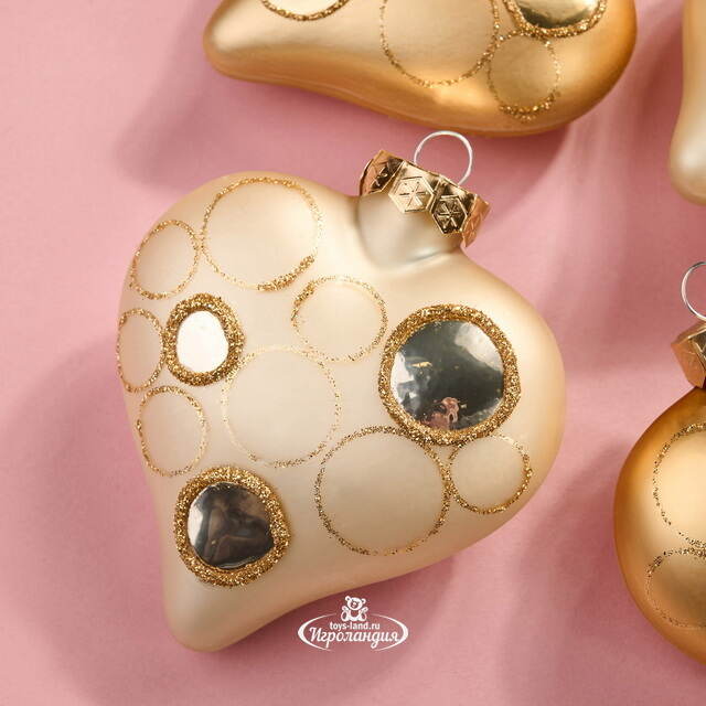 Набор стеклянных елочных игрушек Сердечки - Golden Ensemble 9 см, 4 шт, подвеска Kaemingk