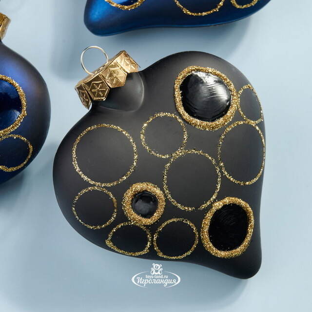 Набор стеклянных елочных игрушек Сердечки - Sapfiro Sea 9 см, 4 шт, подвеска Kaemingk