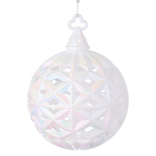 Елочный шар Ледяной Орнамент 10 см белый радужный Forest Market