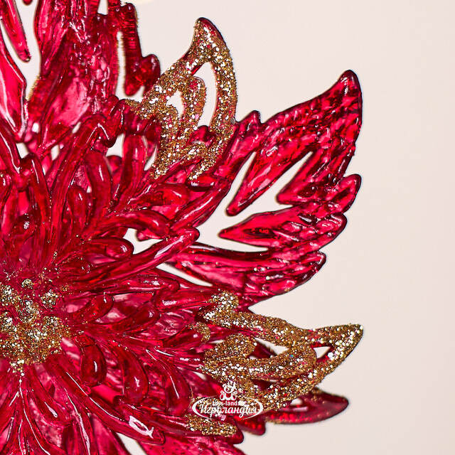 Елочная игрушка Ажурная Пуансеттия 12 см красная с золотым, подвеска Forest Market