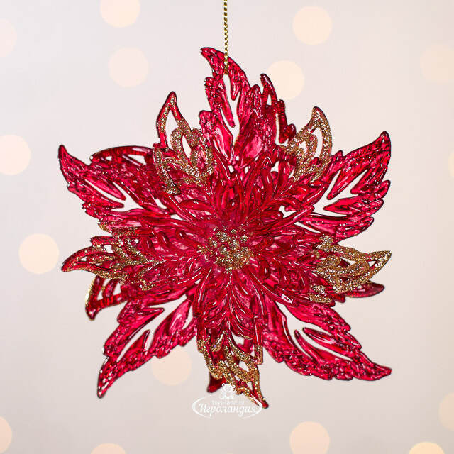 Елочная игрушка Ажурная Пуансеттия 12 см красная с золотым, подвеска Forest Market