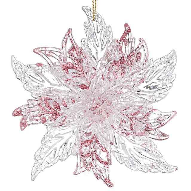Елочная игрушка Ажурная Пуансеттия 12 см прозрачная с коралловым, подвеска Forest Market