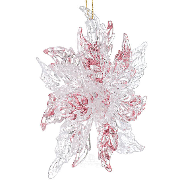Елочная игрушка Ажурная Пуансеттия 12 см прозрачная с коралловым, подвеска Forest Market