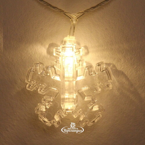 Светодиодная гирлянда Прищепки Снежинки 4 м, 20 теплых белых ламп, прозрачный ПВХ, IP20 Serpantin