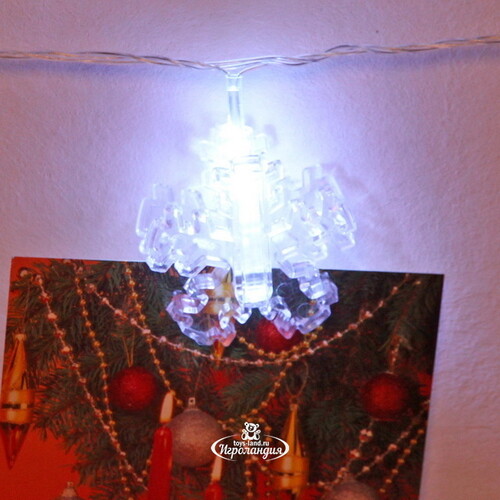 Светодиодная гирлянда Прищепки Снежинки 4 м, 20 холодных белых ламп, прозрачный ПВХ, IP20 Serpantin