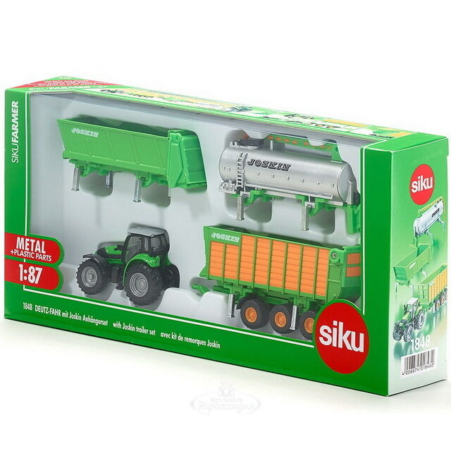 Трактор Deutz X720 с набором прицепов, 1:87, 28 см SIKU