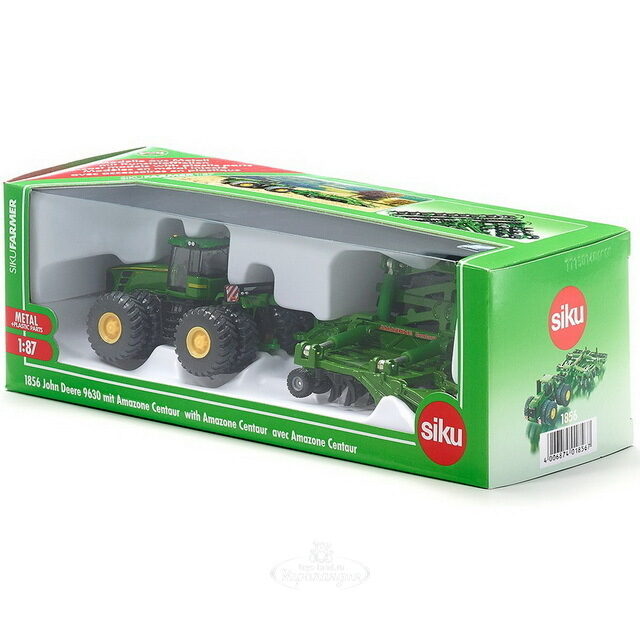 Трактор John Deere 9630 c прицепом-плугом 1:87, 19 см SIKU