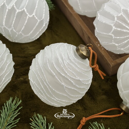 Набор стеклянных шаров Альстен 10 см, 6 шт морозный белый Winter Deco