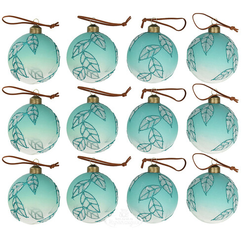 Набор стеклянных шаров Feuilles de Tiffany 8 см, 12 шт Winter Deco