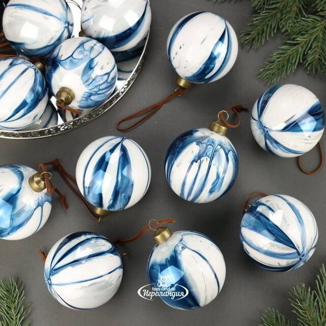 Набор стеклянных шаров Marble Indigo 8 см, 12 шт Winter Deco