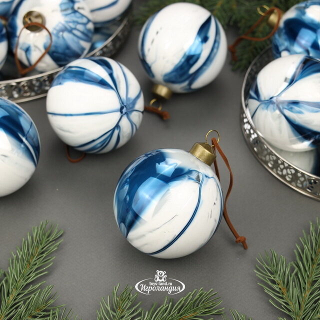 Набор стеклянных шаров Marble Indigo 8 см, 12 шт Winter Deco