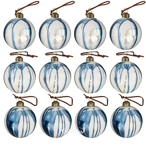Набор стеклянных шаров Marble Indigo 8 см, 12 шт Winter Deco