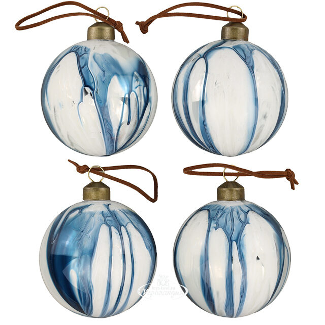 Набор стеклянных шаров Marble Indigo 8 см, 12 шт Winter Deco