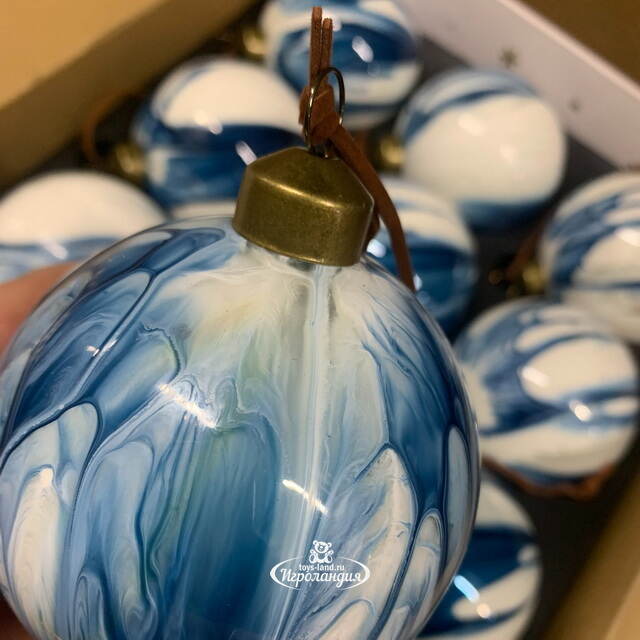 Набор стеклянных шаров Marble Indigo 8 см, 12 шт, уцененный Winter Deco