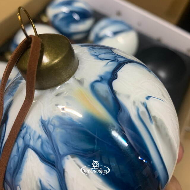 Набор стеклянных шаров Marble Indigo 8 см, 12 шт, уцененный Winter Deco