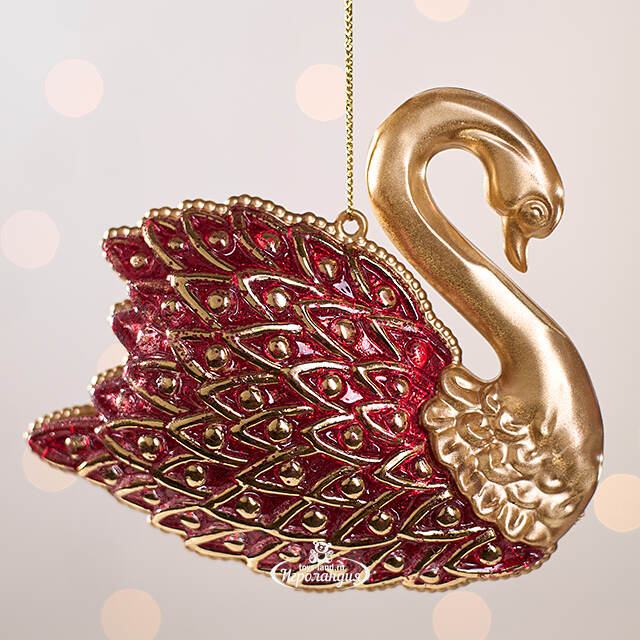 Елочная игрушка Лебединая Песня 12 см золотая с красным, подвеска Forest Market
