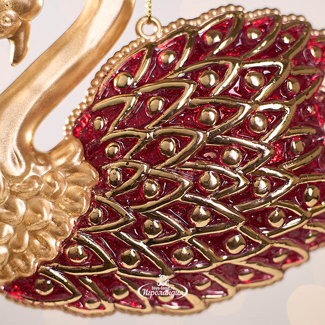 Елочная игрушка Лебединая Песня 12 см золотая с красным, подвеска Forest Market