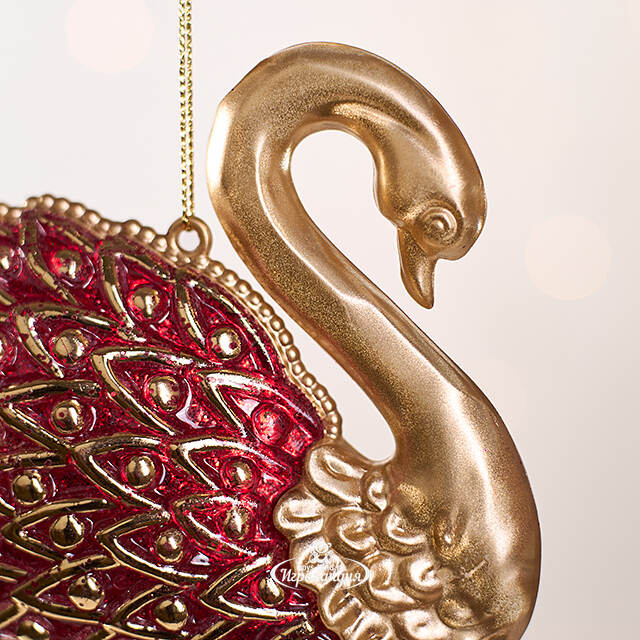 Елочная игрушка Лебединая Песня 12 см золотая с красным, подвеска Forest Market