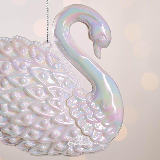 Елочная игрушка Лебединая Песня 12 см белая с перламутровым, подвеска Forest Market