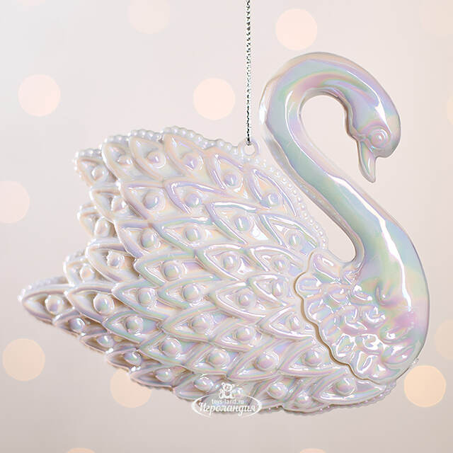 Елочная игрушка Лебединая Песня 12 см белая с перламутровым, подвеска Forest Market