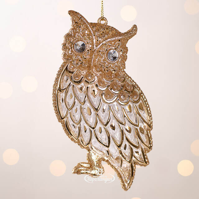 Елочная игрушка Мудрая Сова 13 см золотая, подвеска Forest Market