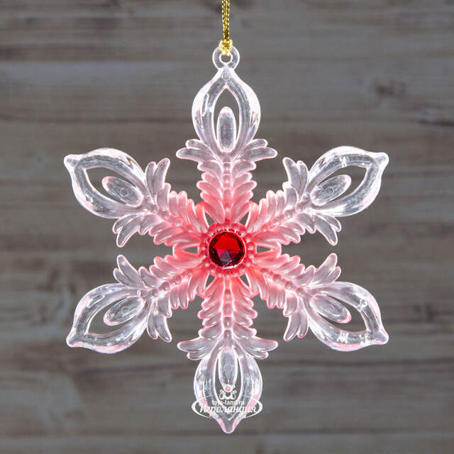 Елочная игрушка Снежинка - Snow Diamond 13 см прозрачная с красным Forest Market