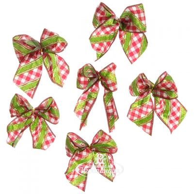Набор бантиков Рождественская Клетка тканные 6*12 см, 6 шт Billiet