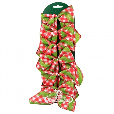 Набор бантиков Рождественская Клетка тканные 6*12 см, 6 шт Billiet