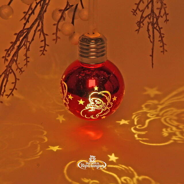 Светящийся елочный шар Дедушка Мороз 6 см, теплые белые LED, на батарейках Serpantin