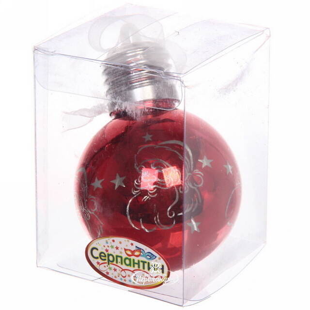 Светящийся елочный шар Дедушка Мороз 6 см, теплые белые LED, на батарейках Serpantin