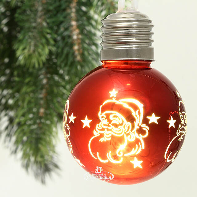 Светящийся елочный шар Дедушка Мороз 6 см, теплые белые LED, на батарейках Serpantin