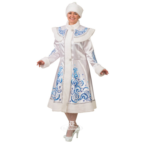 Карнавальный костюм для взрослых Снегурочка, сатиновый с аппликациями, белый, 48-50 размер Батик