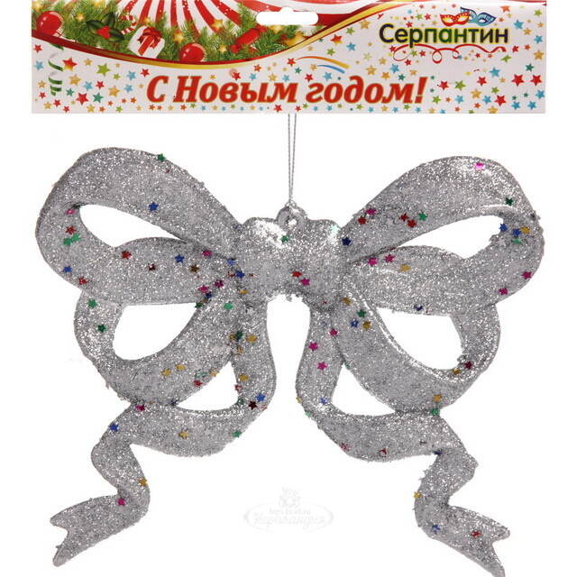 Елочная игрушка Бант Сияющий серебряный 18*17 см, подвеска Serpantin