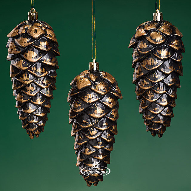 Елочная игрушка Шишка Fattura - Antique Brown 14 см, 3 шт, пластик, подвеска Winter Deco